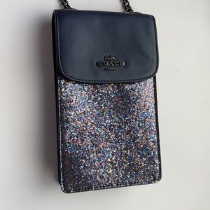 Coach navy glitter crossbody phone purse strap with 23” drop